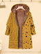 Polka Dot Stripe Patchwork Print Fleece Hooded Coat - Yellow