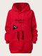 Plus Size Fluffy Sheep Print Drawstring Pocket Lovely Hoodie - Red