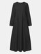Solid Color Pockets Long Sleeve Casual Muslim Maxi Dress - Black