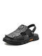 Men Non Slip Rubber Sole Closed Toe Microfiber Leather Two Ways Sandals - Black
