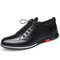 Men Elastic Laces Comfy Breathable Business Driving Leather Shoes - Black