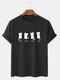 Mens Cute Cat Print Crew Neck Cotton Short Sleeve T-Shirts - Black