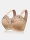 Plus Size G Cup Front Closure Embroidery Wireless Cotton Comfort Bra - Apricot
