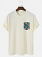 Mens Tropical Floral Print Crew Neck Cotton Short Sleeve T-Shirts - Beige