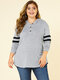 Casual Striped Patchwork Button Plus Size Basic Hoodie - Grey