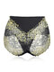 Plus Size High Waisted Tummy Control Lace Hip Lifting Panties - Black & Yellow