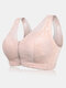 Wireless Rose Lace Zip Front Soft Gather Breathable Cotton Lining Wide Shoulder Straps Sleep Bras - Pink