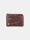 Men Genuine Leather 4 Card Slots Zipper Card Holder Wallet Purse - Coffee