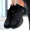 Women Casual Running Breathable Mesh Hollow Platform Sneakers - Black