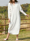 Solid Loose V-neck Long Sleeve Casual Dress Women - White