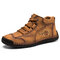 Men Vintage Hand Stitching Comfort Soft Leather Boots - Yellow
