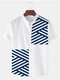 Mens Striped Patchwork Stand Collar Casual Short Sleeve Shirts - White