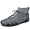 Men Handmade Soft Non Slip Elastic Sock Leather Ankle Boots - Gray