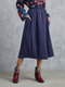 Однотонная повседневная юбка с эластичной резинкой на талии Plus размера с карманами - синий