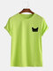Mens Sample Cartoon Cat Graphic Casual Cotton Short Sleeve T-Shirt - Green