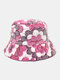Women Coral Fleece Overlay Flower Pattern Embossed Fashion Warmth Bucket Hat - Rose