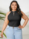 Plus Size Zip Front Stand Collar Sleeveless Tank Top - Black