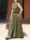 الترفيه الصلبة مرونة الخصر الجيب بلا أكمام فستان ماكسي - أخضر