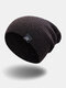 Men Stripe Knitted Solid Color Letter Cloth Label All-match Warmth Beanie Hat - Coffee