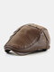 Men PU Solid Color Patchwork Stripe Stitch Rivet Decoration Windproof Side Adjustable Buckle Beret Newsboy Hat Flat Cap - Brown