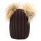 Women Winter Fur Hat Double Pom Beanie Hat Knit Beanie Bobble Ski Cap - Brown