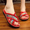Women Folkways Circle Sequined Handmade Embroidered Peep Toe Slippers - Red