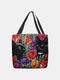 Women Cat Calico Pattern Print Shoulder Bag Handbag Tote - Black