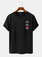 Mens Japanese Style Wave Print Crew Neck Short Sleeve T-Shirts - Black