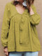 Solid Color Bandage Long Sleeve Loose Blouse For Women - Yellow