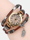 Vintage Braided Quartz Small Dial Thin Belt Goldfish Pendant Belt Bracelet Watch - Coffee