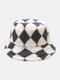 Unisex Lambswool Color Contrast Argyle Thicken Warmth All-match Bucket Hat - Gray