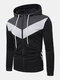 Mens Color Block Patchwork Zip Front Sports Drawstring Hooded Jacket - Black