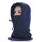 Women Men Warm Solid Face Mask Cap With Earmuffs Hooded Scarf Windproof Hooded Neck Warmer Cap - Navy