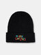 Christmas Unisex Acrylic Knitted Colorful Letters Pattern Embroidery All-match Warmth Brimless Beanie Hat - Black