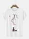 Mens Japanese Cherry Blossoms Print Crew Neck Short Sleeve T-Shirts Winter - White
