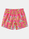 Men Banana Print Mesh Lined Wide Legged Quick Dry Board Shorts - Pink