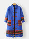 Ethnic Printed Long Sleeve Stand Collar Patchwork Coat For Women - Blue