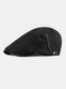 Men Polyester Cotton Solid Color Sunscreen Brief Casual Beret Flat Caps - Black