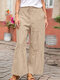 Casual Solid Color Elastic Waist Loose Layered Cotton Pants - Beige