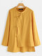 Нерегулярная пуговица-лягушка, сплошной цвет Plus Размер Рубашка - Желтый