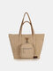 Women Canvas Casual Large Capacity With Small Bag Tote Bag Daily Shoulder Bag - Khaki