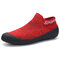 Men's Stretch Breathable Knitted Fabric Toe Protective Slip On Running Sneakers - Red