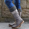 Plus Size Women Splicing Pu Leather Lace Up Block Heel Long Boots - Grey