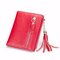 Genuine Leather Tassel Stylish Short Wallet Card holder Candy Color Purse - Rose