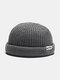 Unisex Knitted Solid Color Letter Patch All-match Warmth Brimless Beanie Landlord Cap Skull Cap - Gray