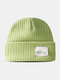 Unisex Solid Cotton Knitted Striped Color Contrast Letters Patch All-match Warmth Brimless Beanie Hat - Green