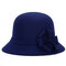 Women Vintage Imitation Wool Flower Felt Dress Hat Warm Sunshade Cloche Bucket Cap - Royal Blue