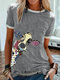 Multi-color Cartoon Cattle Print Short Sleeve T-shirt For Women - Grey