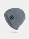 Men Acrylic Plus Velvet Knitted Solid Geometric Pattern Patch Fashion Warmth Beanie Hat - Gray