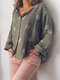 Polka Dot Long Sleeve Loose Casual Blouse For Women - Army Green